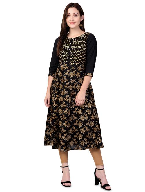 floral gold printed flared kurta - 16675071 - Standard Image - 1