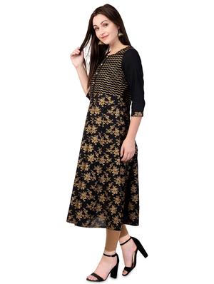 floral gold printed flared kurta - 16675071 - Standard Image - 2