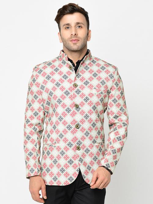 grey printed bandhgala blazer - 16675088 - Very Small Image - 1