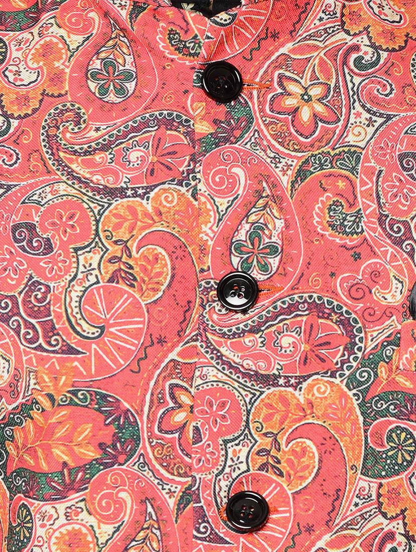 orange paisley printed bandhgala blazer - 16675090 - Zoom Image - 5