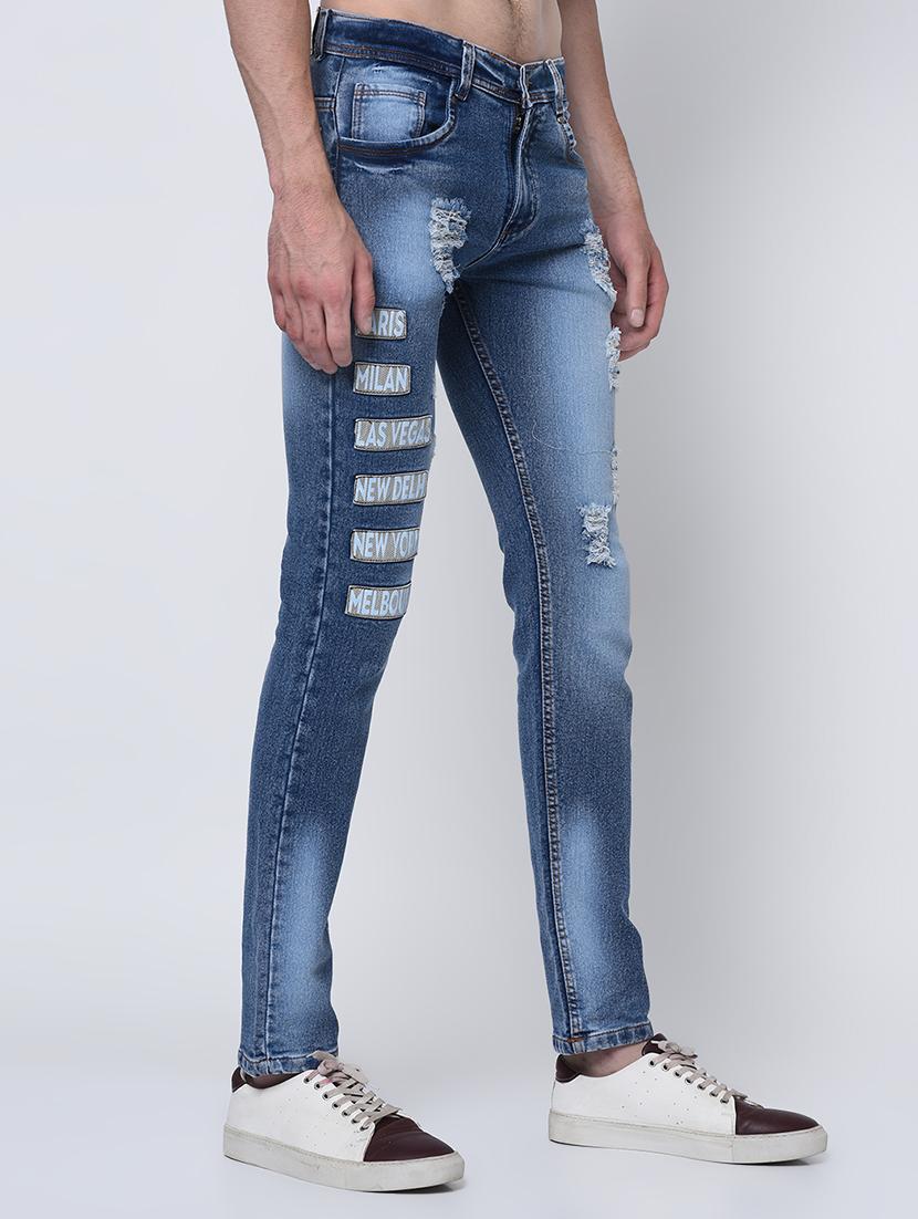 blue heavy washed printed jeans - 16675284 - Zoom Image - 2