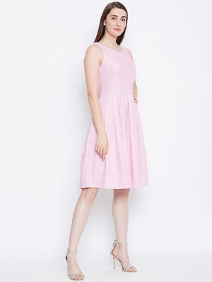round neck pleated a-line dress - 16676073 - Standard Image - 2