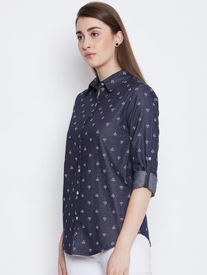 roll up sleeved curved hem shirt - 16676076 - Standard Image - 2