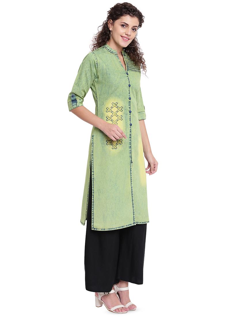 denim straight kurta - 16676299 - Zoom Image - 2