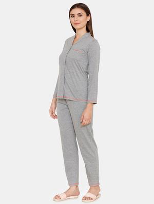 contrast detail shirt with pajama nightwear set - 16676356 - Standard Image - 2
