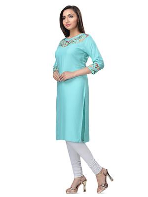 turquoise straight kurta - 16676445 - Standard Image - 2