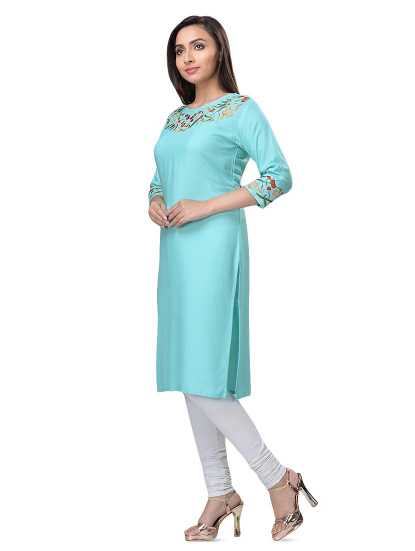 turquoise straight kurta - 16676445 - Zoom Image - 2