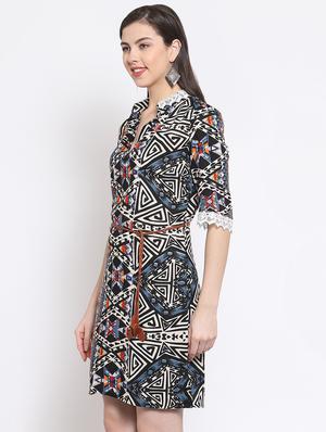 mandarin neck lace detail belted dress - 16677100 - Standard Image - 2