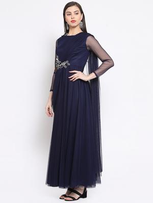 drape detail applique gown dress - 16677105 - Standard Image - 2