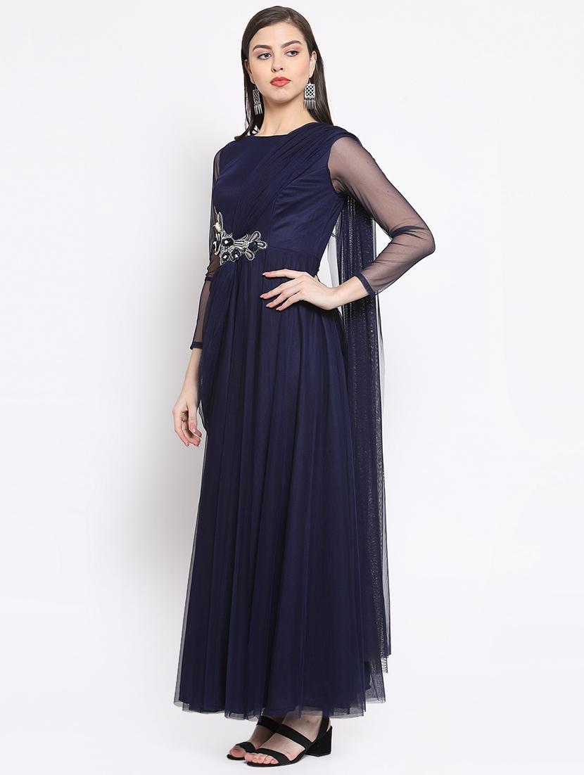 drape detail applique gown dress - 16677105 - Zoom Image - 2