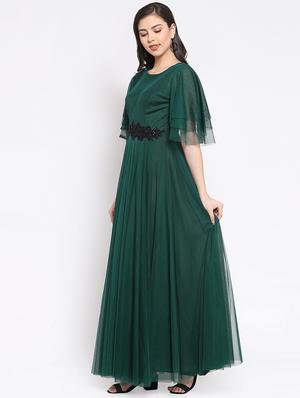 boat neck contrast embellished patch maxi dress - 16677107 - Standard Image - 2
