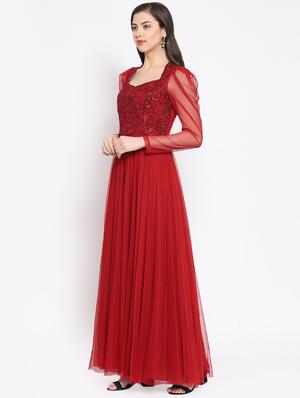 puff sleeved embroidered maxi dress - 16677114 - Standard Image - 2