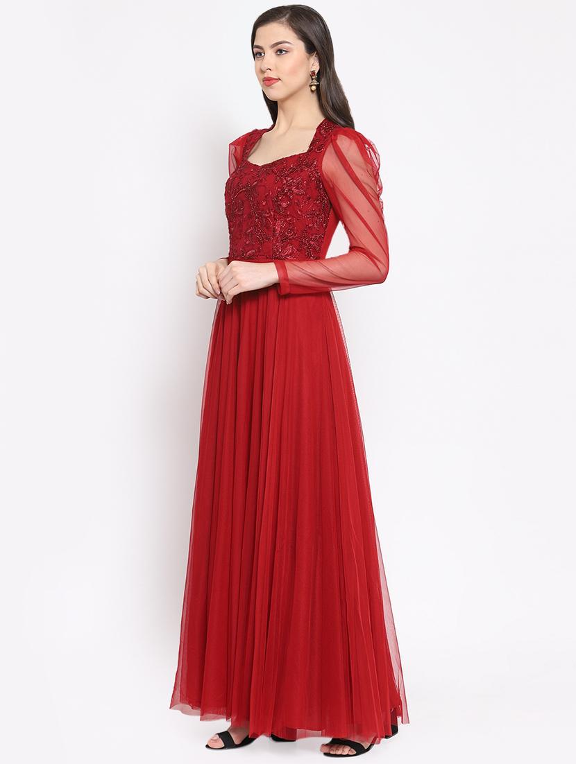 puff sleeved embroidered maxi dress - 16677114 - Zoom Image - 2
