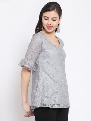 round neck frill detail laced top - 16677122 - Standard Image - 2