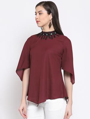mock neck lace detail asymmetric top - 16677126 - Standard Image - 2