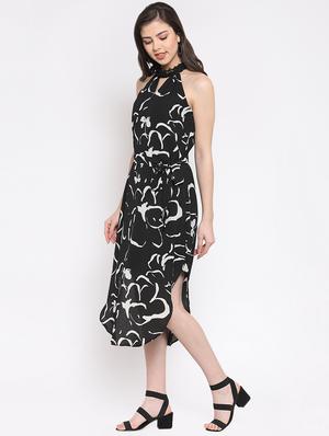 keyhole neck floral asymmetric dress - 16677128 - Standard Image - 2