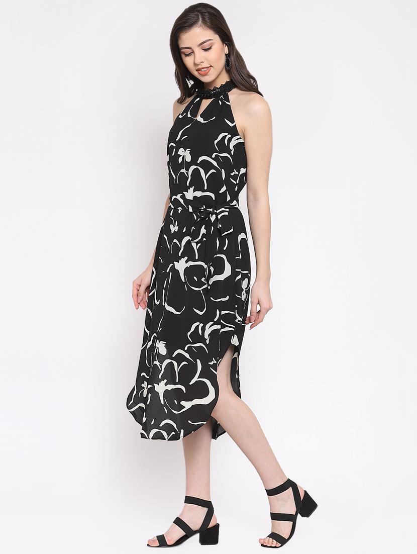keyhole neck floral asymmetric dress - 16677128 - Zoom Image - 2