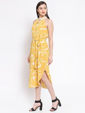 keyhole neck floral asymmetric dress - 16677129 - Standard Image - 2