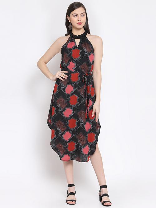 keyhole neck tie knot asymmetric dress - 16677130 - Standard Image - 1