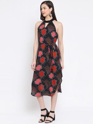 keyhole neck tie knot asymmetric dress - 16677130 - Standard Image - 2