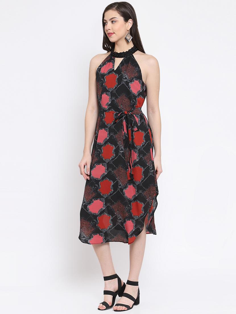 keyhole neck tie knot asymmetric dress - 16677130 - Zoom Image - 2
