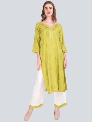 foil printed kurta palazzo suit set - 16677544 - Standard Image - 2
