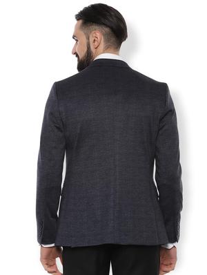 navy blue self design single breasted casual blazer - 16677653 - Standard Image - 2