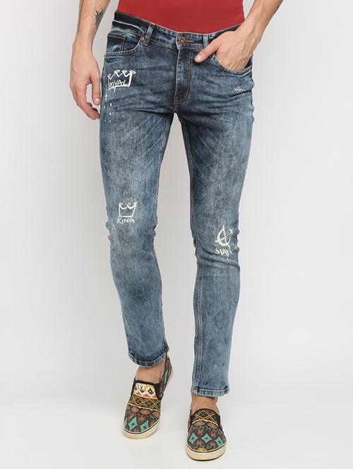 blue heavy washed printed jeans - 16677809 - Standard Image - 1