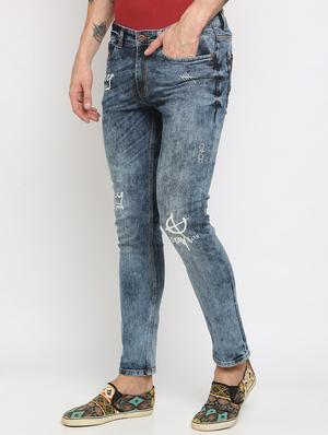 blue heavy washed printed jeans - 16677809 - Standard Image - 2