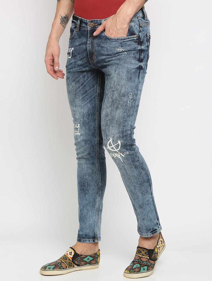 blue heavy washed printed jeans - 16677809 - Zoom Image - 2