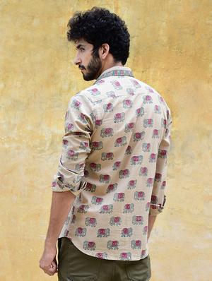 beige printed casual shirt - 16677955 - Standard Image - 2