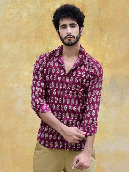 maroon printed casual shirt - 16677958 - Standard Image - 1