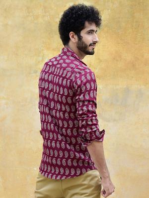 maroon printed casual shirt - 16677958 - Standard Image - 2