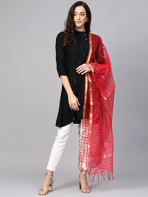 checkered plain dupatta - 16678125 - Standard Image - 1