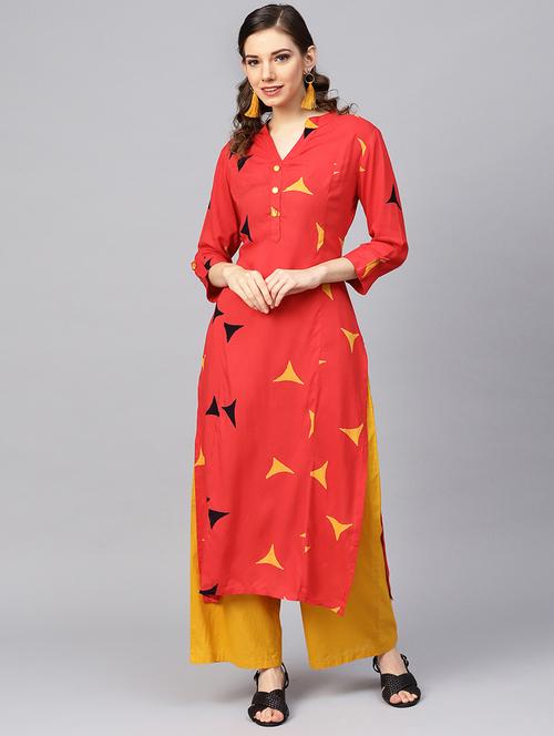 geometric straight kurta - 16678146 - Standard Image - 1