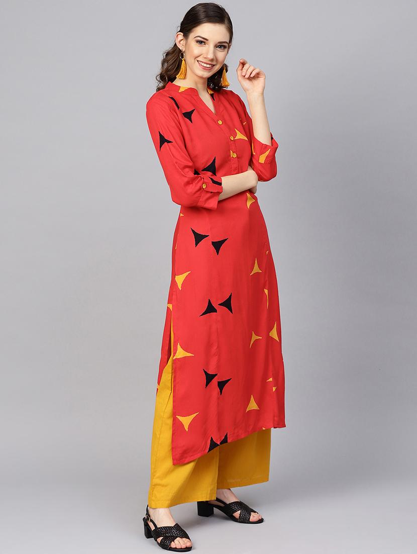 geometric straight kurta - 16678146 - Zoom Image - 2