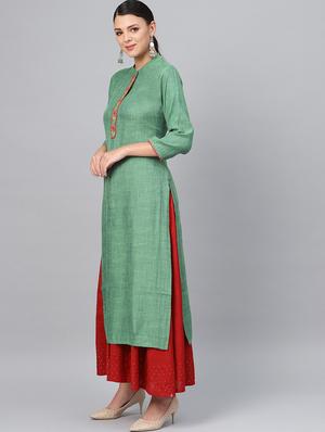 embroidered placket straight kurta - 16678163 - Standard Image - 2