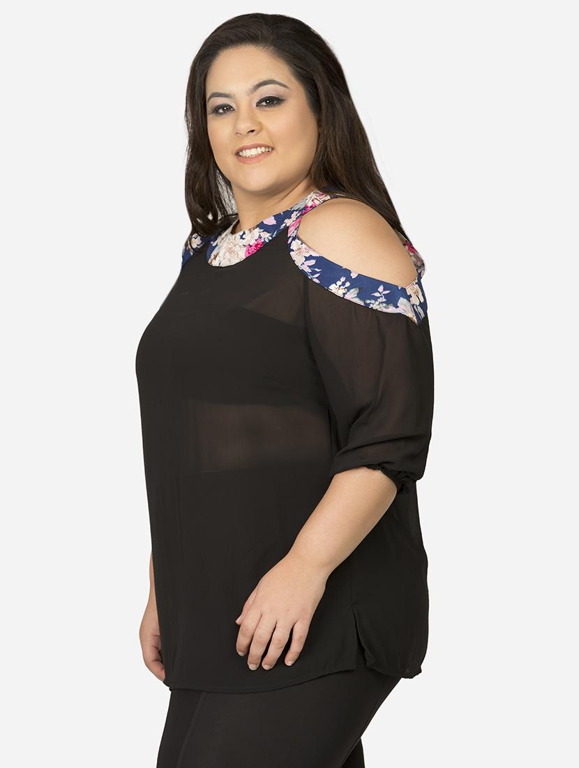 cold shoulder floral tape plus top - 16679101 - Zoom Image - 2