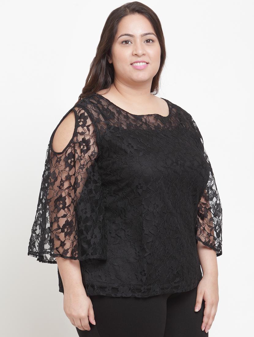 cold shoulder floral laced plus top - 16679103 - Zoom Image - 2