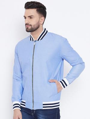 light blue solid bomber jacket - 16679730 - Standard Image - 2