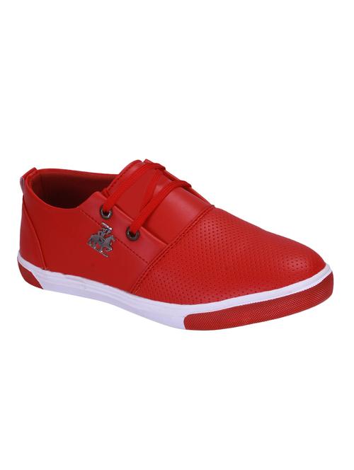 red leatherette lace up sneakers - 16679974 - Standard Image - 1
