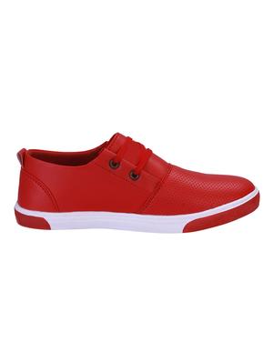 red leatherette lace up sneakers - 16679974 - Standard Image - 2