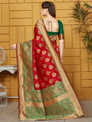 jacquard woven saree with blouse - 16680277 - Standard Image - 2