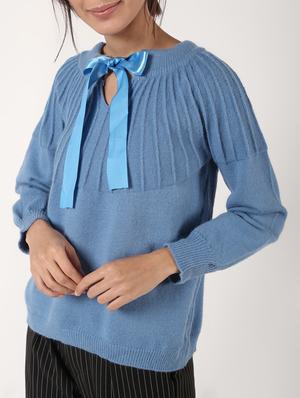 tie up neck solid wool pullover - 16680304 - Standard Image - 5