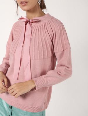 tie up neck solid wool pullover - 16680306 - Standard Image - 5