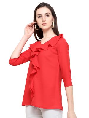 v neck ruffle detail top - 16680446 - Standard Image - 2