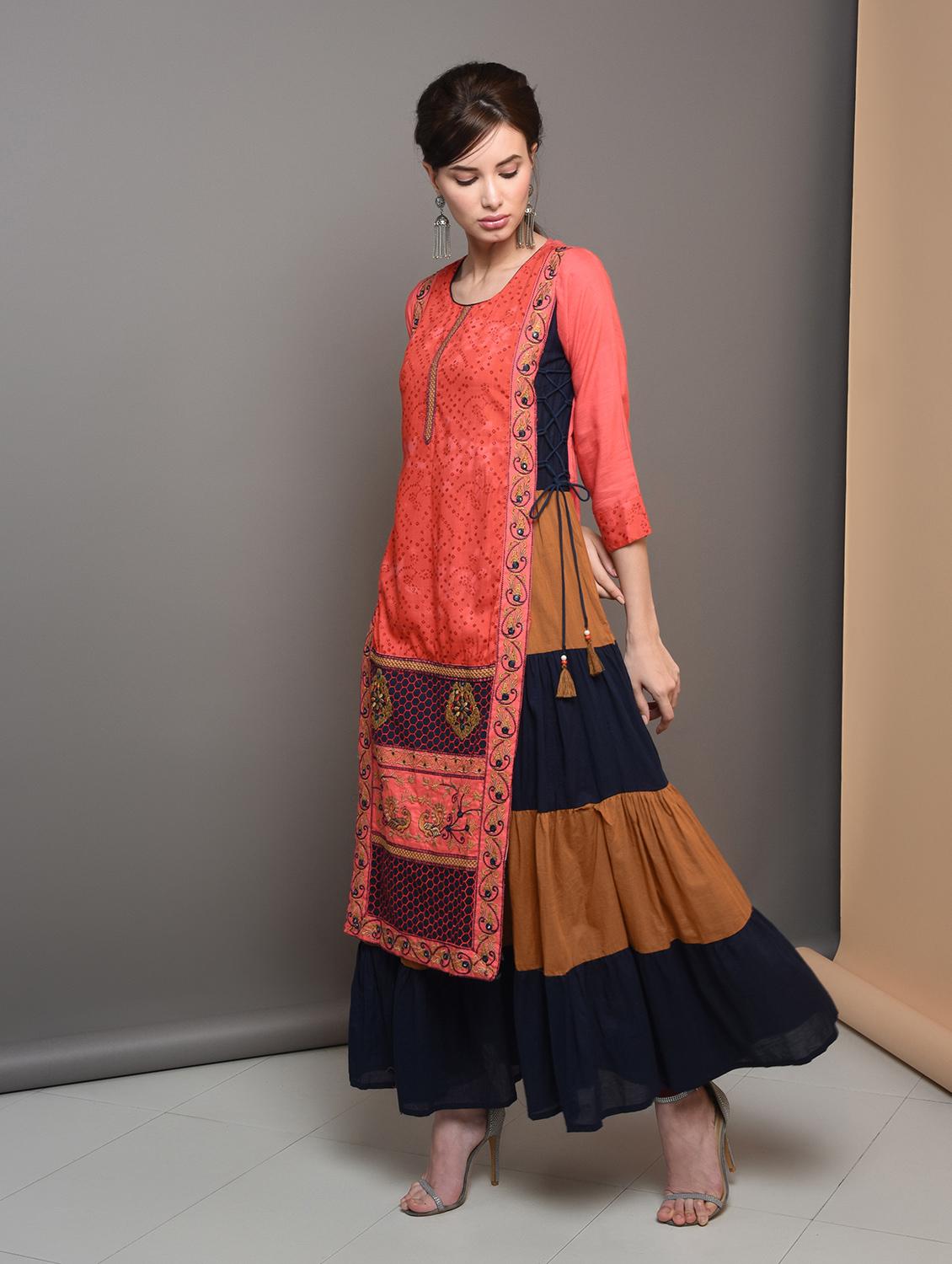 embroidered layered kurta - 16680662 - Zoom Image - 2