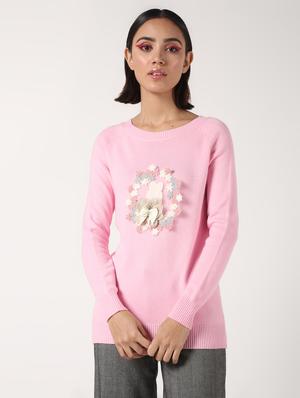 round neck embellished wool pullover - 16680904 - Standard Image - 2