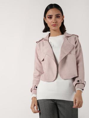 lapel neck crop suede blazer - 16680922 - Standard Image - 2