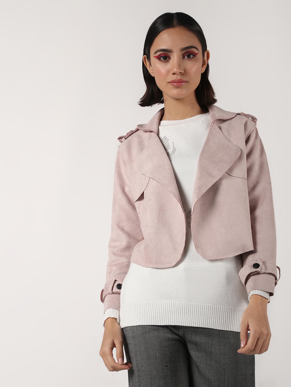 lapel neck crop suede blazer - 16680922 - Zoom Image - 2